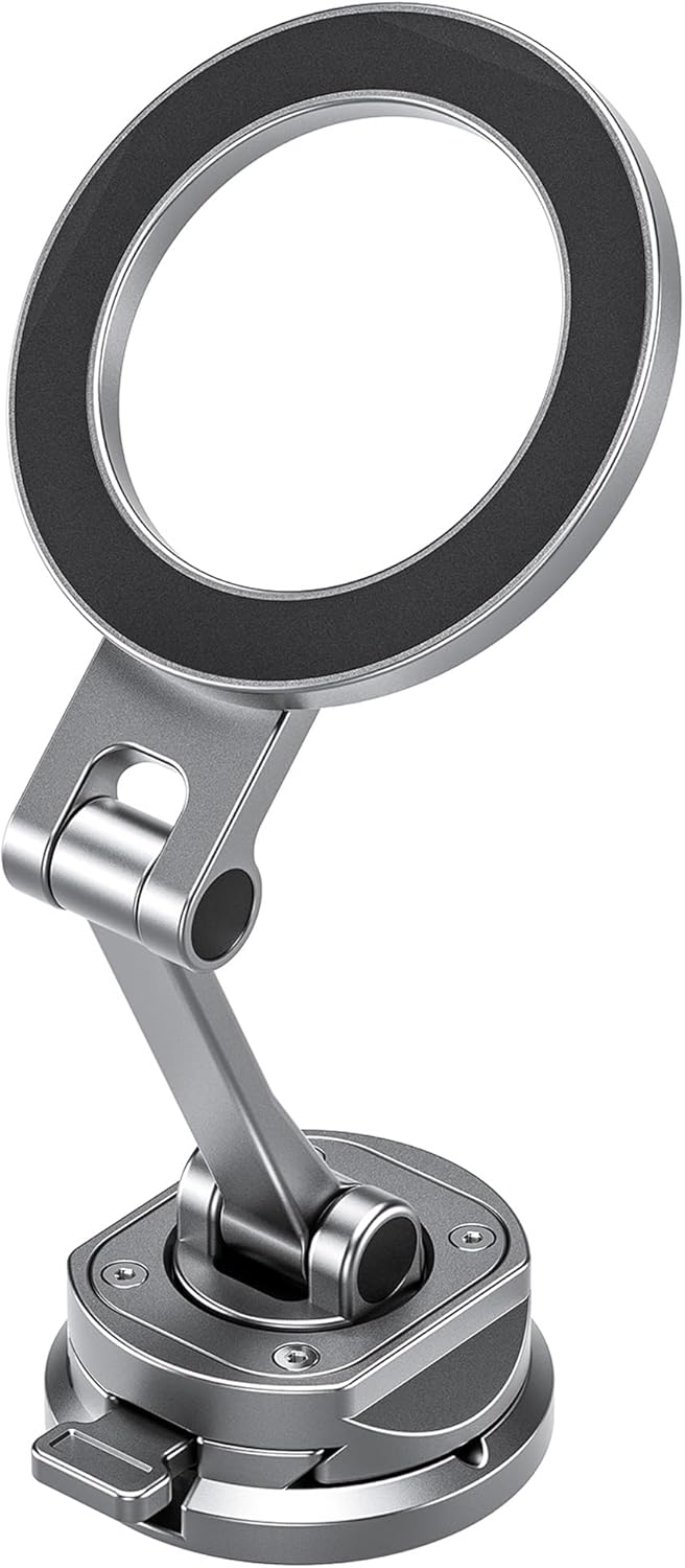 LEOFOTO PM-02 Metal Magnetic Car Phone Mount Equipped with 3M Adhesive, Quick-Release Mechanism, Universal Slot for Arca-Swiss Compatible Tripod Heads or Camera Rigs, 1/4" Screw Hole- PM-02 Silver