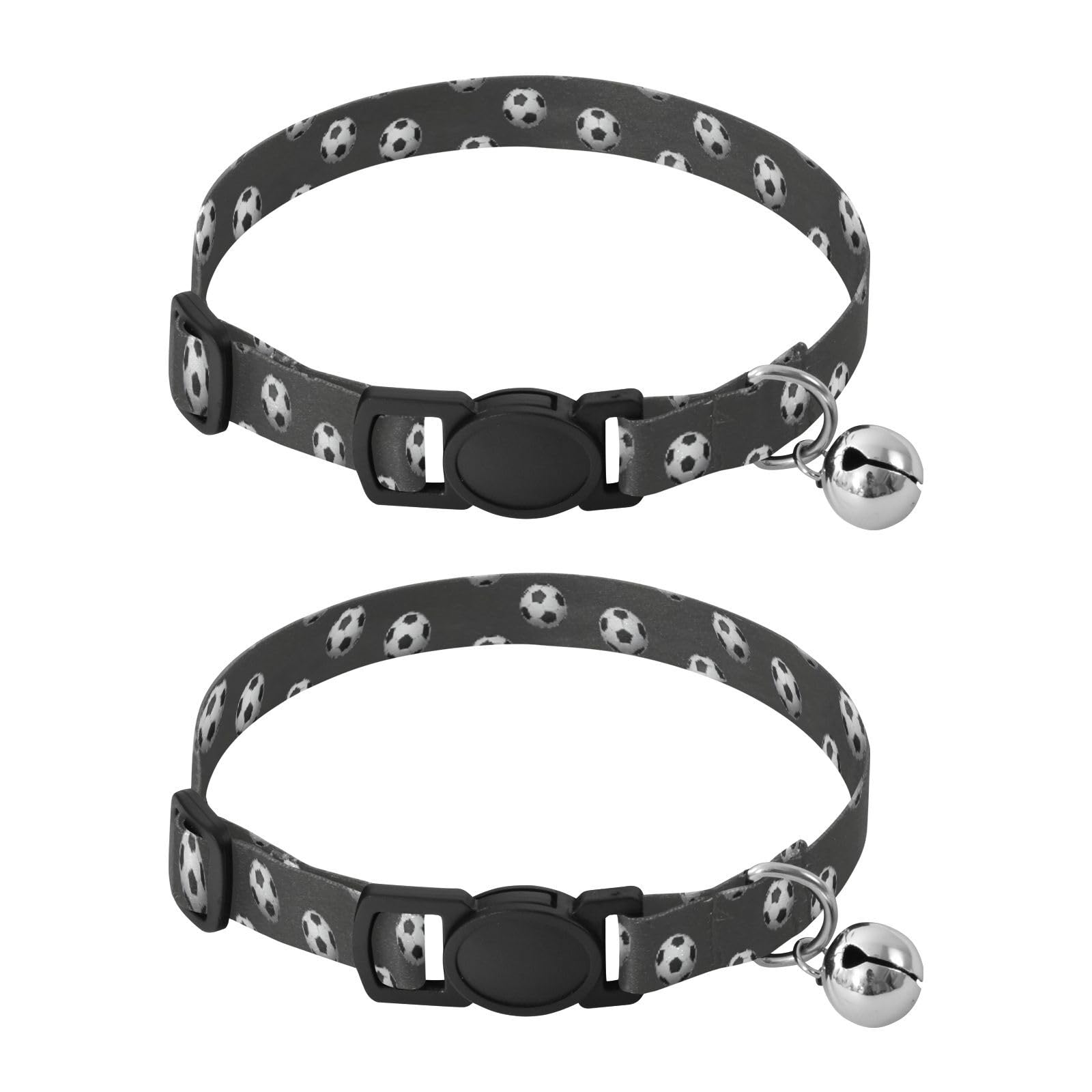 2 Pack Cat Collar Soccer Ball Gray Kitten Collar with Bell, Adjustable 10.6 to 17.1 Inches