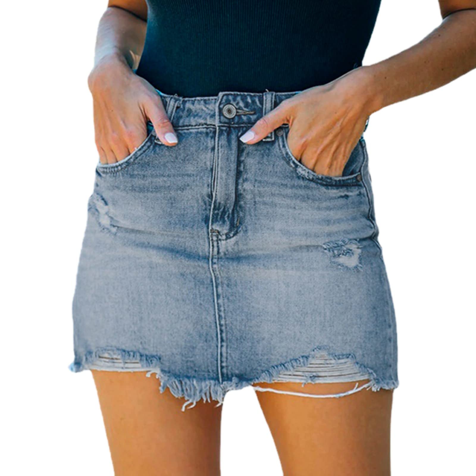 Skang Damen Röcke Kurz Sommer Sexy Denim-Taille Lässiger Jeansrock Damen A-Linie hoher kurzer Rock Grüne Hölle