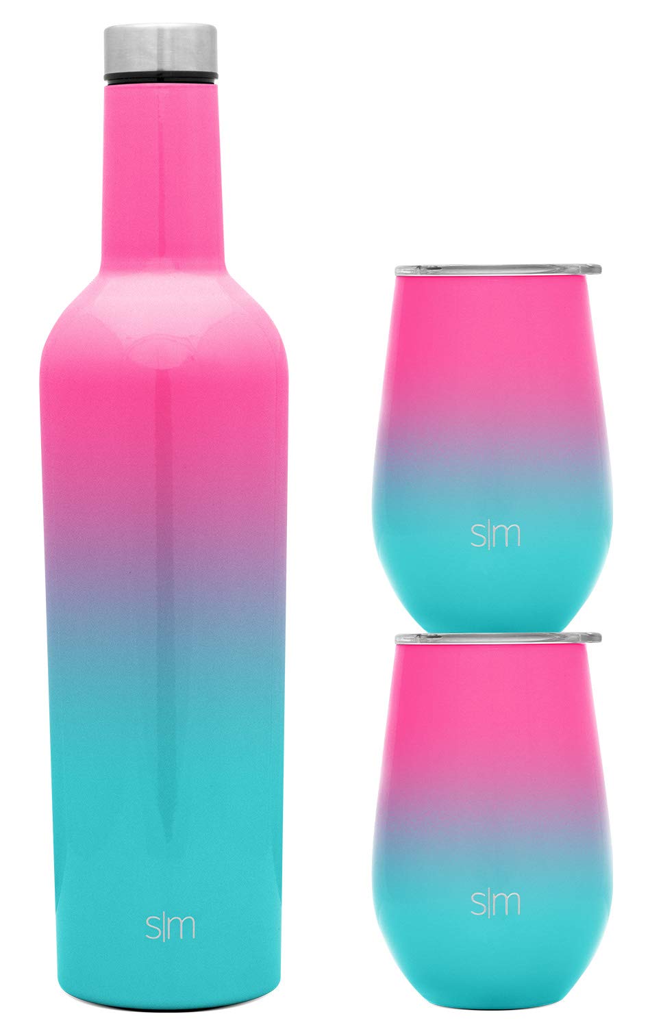 Simple ModernWine Tumbler & Bottle Bundle | Two 12oz Insulated Wine Tumbler and One 25oz Bottle | Gifts for Women Men Her Him | Spirit Collection | Sorbet