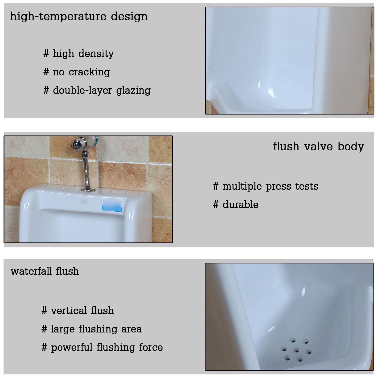 Ceramiczne pisuary dla mężczyzn, montowane na ścianie, konstrukcja zaworu spłukującego, odporne na zalanie, idealne do łazienek, szkół, restauracji i budynków biurowych