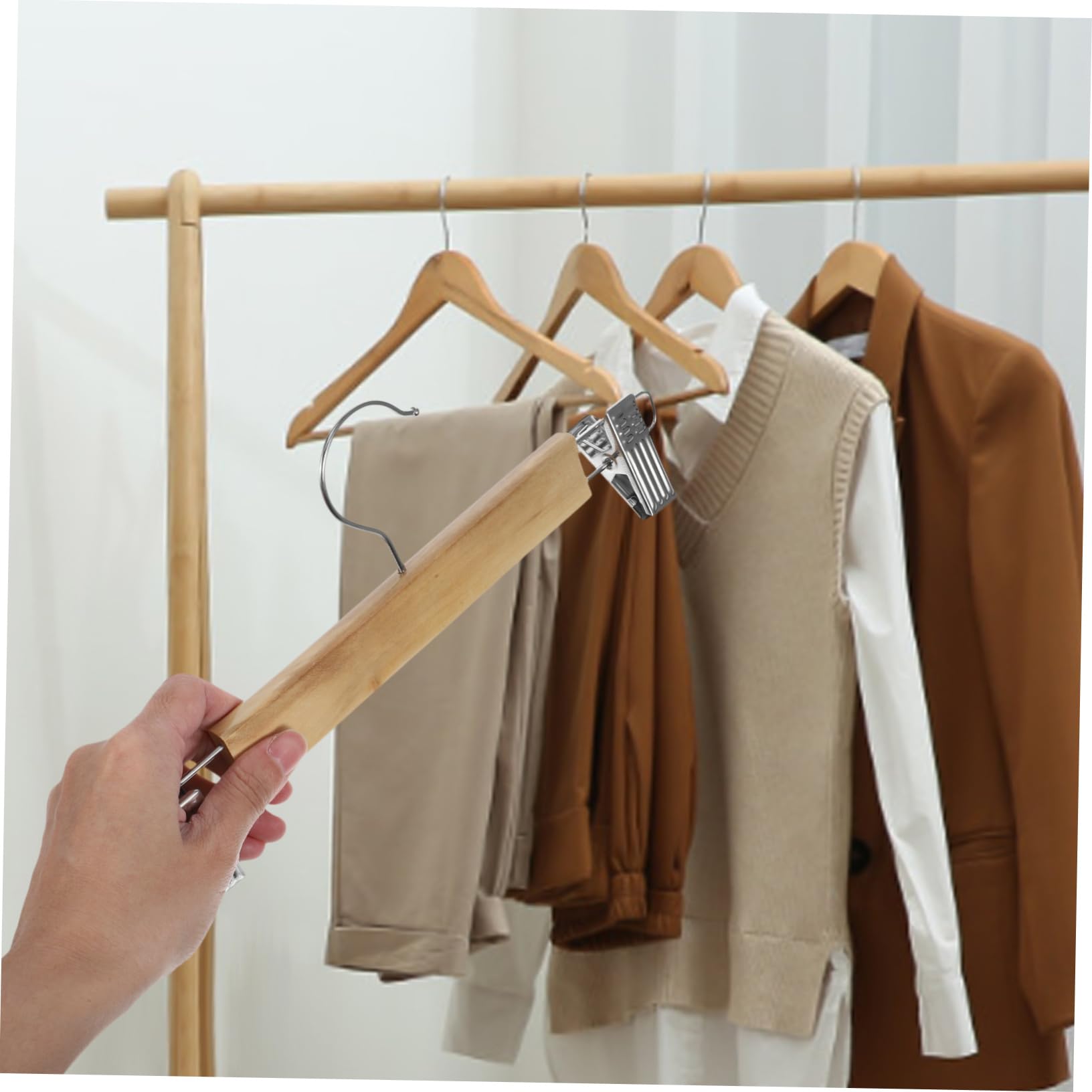 10 Pezzi Grucce per Pantaloni in Legno, con Clip