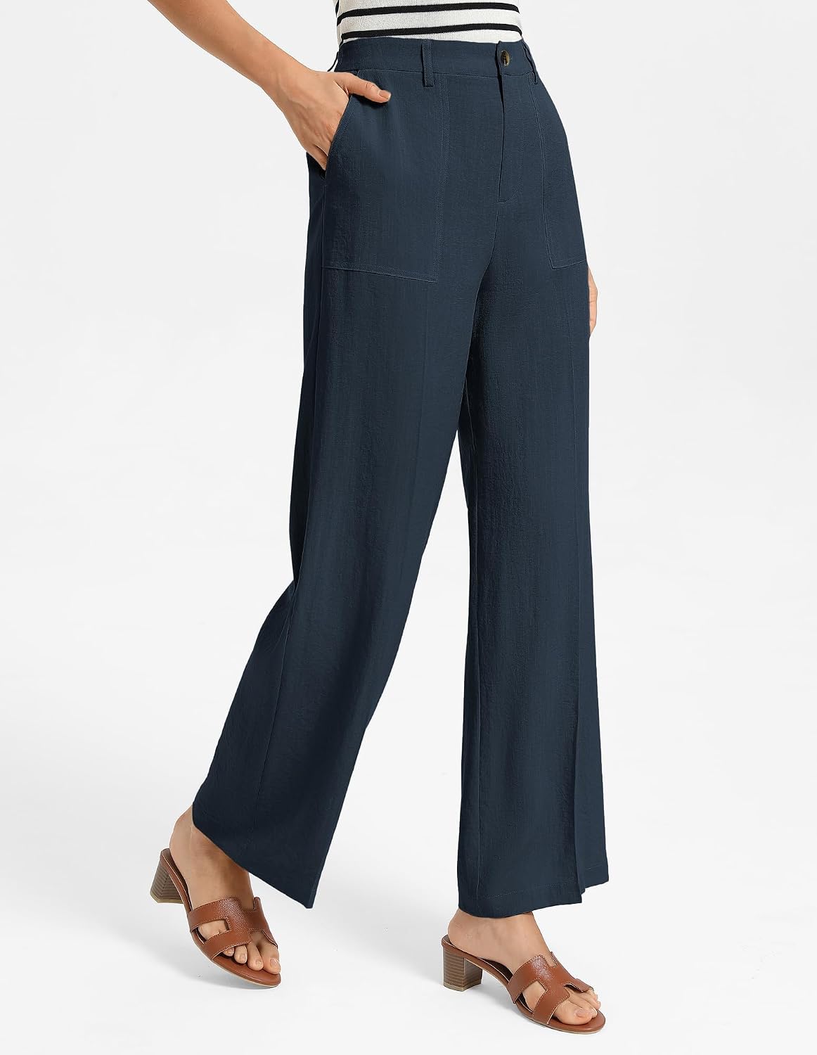 GRACE KARIN Linen Pants for Women,Work Dressy Trousers with Pockets,High Waist Wide Leg Summer Comfy Slacks Pant Clothes