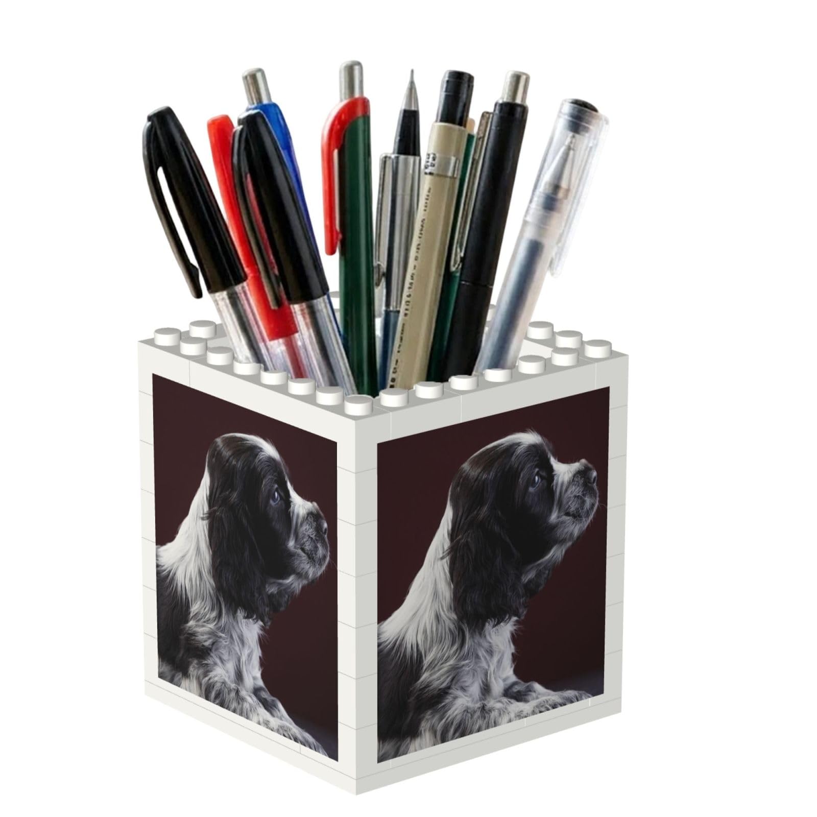 Poadnly Cocker Spaniel Puppy Black And White Spaniel, Pen Pot Pencil Holder for Office Home School, Compact Desk Organiser for Office Stationery
