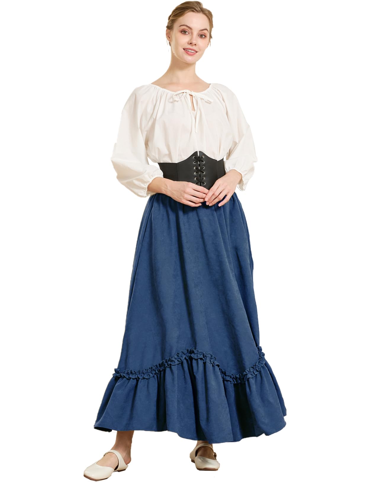 BEAUTELICATE Mittelalter Rock Damen Lang Vintage Maxirock A-Linie mit Taschen Viktorianische Rüsche Weitrock für Wikinger Cosplay LARP Faschings Kostüme