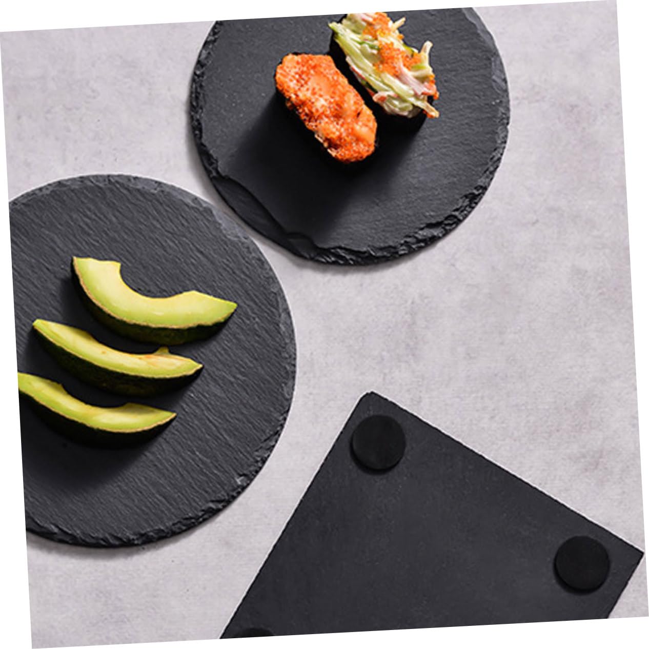 SOLUSTRE Plato de Piedra Redondo de Pizarra Negra para Servir Comida | Postres y Guarniciones, Uso en Casa o Restaurante, Estilo Rústico y Creativo