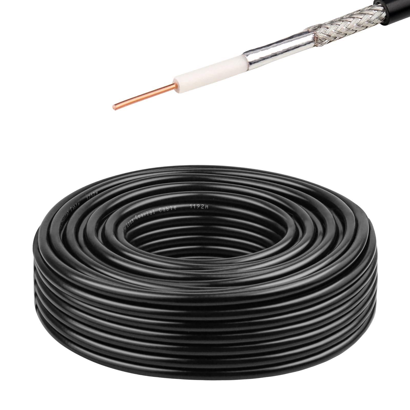 RG58 Coaxial Cable - 50 Ohm Shielded Cable for RF Communication, Ham Radio, and Antenna Applications 50FT