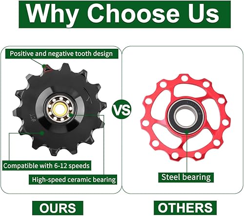 Miniatura 3 de MUQZI Ceramic Derailleur Pulley Wheel, Bike 6-12 Speed Rear Derailleur Jockey Wheel for Shimano Sram Rear Derailleur