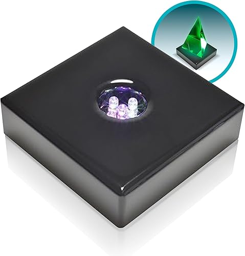 Base de luz blanca de 5 LED para arte de vidrio, base cuadrada de madera mate satinada negra para vidrio artístico, decoración de habitaciones,