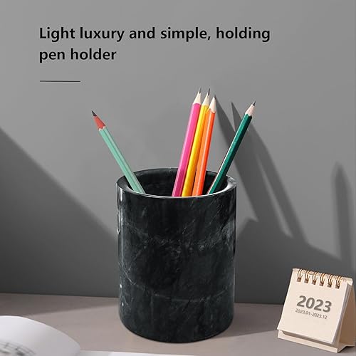 Miniatura 2 de CABALAY Soporte para lápices de mármol para escritorio, soporte para brochas de maquillaje, soporte para escritorio con patrón de mármol para niños,