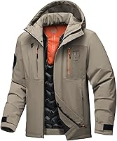 Vista 12 de Chaqueta térmica impermeable a prueba de viento para hombre, con capucha, aislada, ligera, abrigo de nieve de invierno con múltiples bolsillos