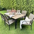 MIXPATIO Patio Table and Chairs Set, Patio Dining Set for 6 with Chairs and Wood-Like Rectangle Steel Table for Deck Backyard Lawn Poolside Brown
