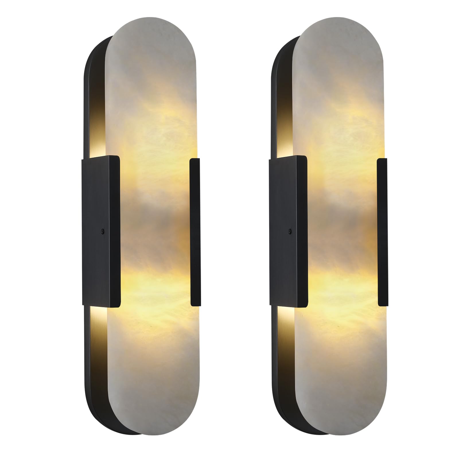 19.7 in Matte Black Alabaster Wall Sconces, Natural Marble Wall Sconces Indoor Alabaster Sconces for Living Room Modern Alabaster Sconces Wall Lighting for Dining Room Stairs Bedroom