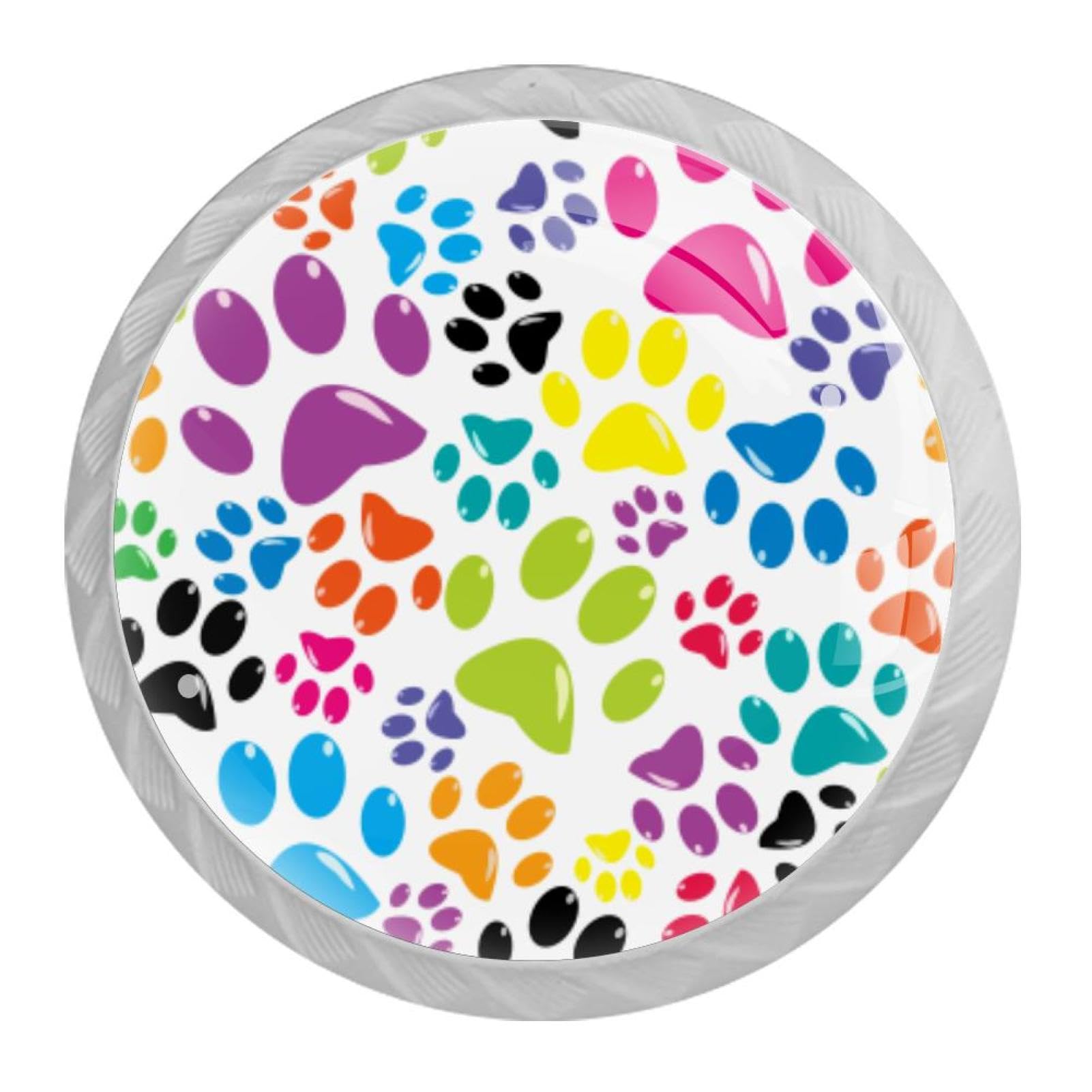 Tqmspg Multi08 4 Pieces Drawer Pulls Colorful Paws Pattern Door Knobs Dresser Handles For Kitchen Wardrobe Cupboard Hardware Furniture