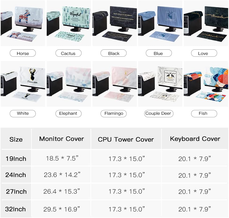 WAYUTO 3 Pieces Computer Dust Cover Set Computer Host Case Tower Protector Dust Proof Pc Monitor Keyboard Covers for Desktop CPU Black 32Inch