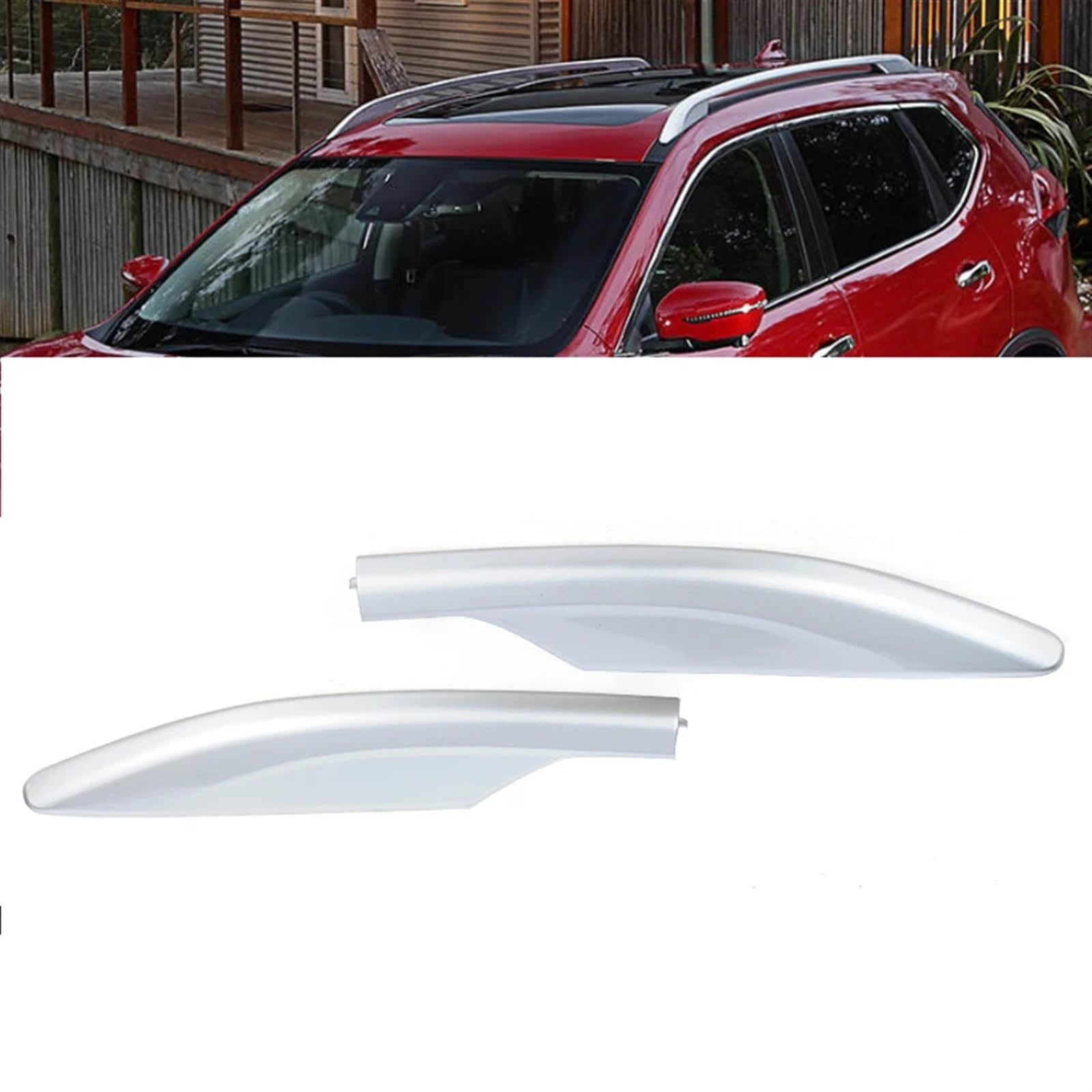 Barre Galerie Toit Pour Nissan Pour X-Trail Pour X Trail Pour Rogue Pour T32 2014-2019 Porte-Bagages Toit Barre D'extrémité Rail Couvercle Coque Garniture Argent Porte Bagages Toit (Couleur