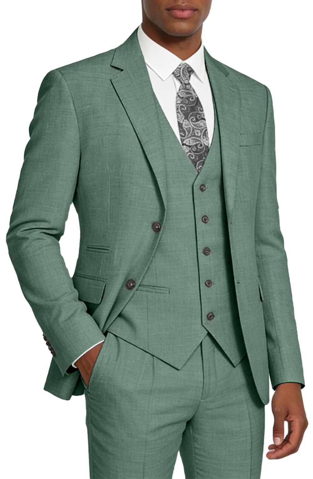 Photo 1 of Elionm Mens Suits 3 Piece Slim Fit Big and Tall Christmas Suit for Men Dark Green Formal Prom Mens Tuxedo Suit Jacket Vest Pants Set L