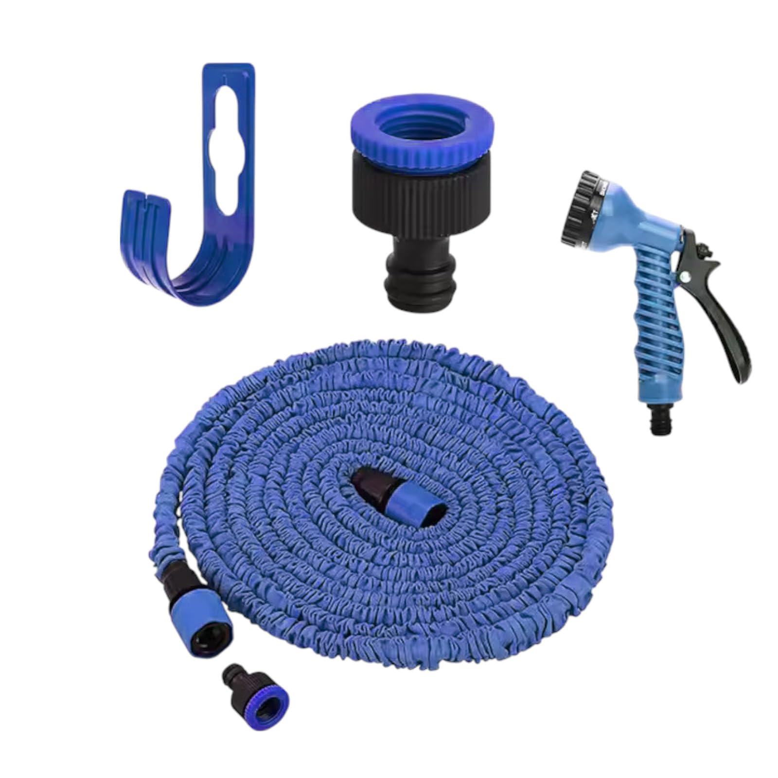 Jr Qualityproduct Blue 50Ft Expandable Garden Hose, 7-Function Spray Nozzle, Wall Mount Holder,
