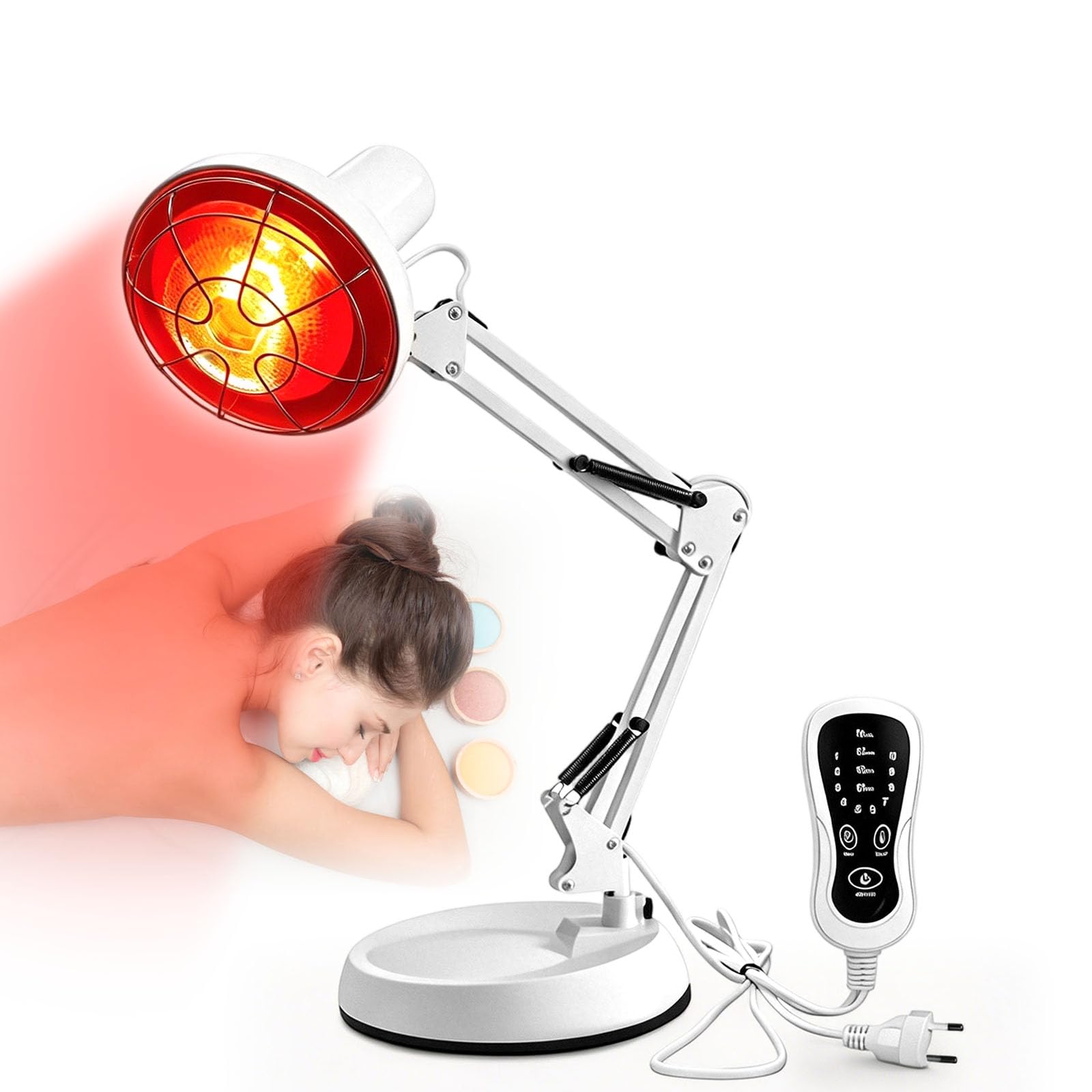 Rotlichtlampe 150W Infrarotlampe, temperaturregelbar mit integriertem Timer, tragbarer Wärmestrahler als Infrarotlicht für den Einsatz im privaten Heimgebrauch und Wellnessbereich