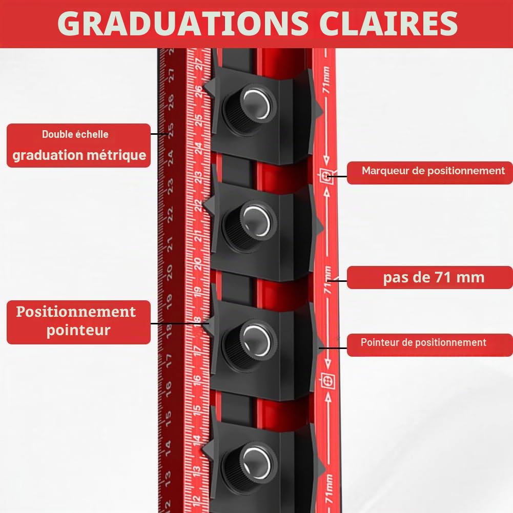 Gabarit de perçage pour électricien - Niveau à bulle de 40 cm - Avec 4 gabarits de perçage réglables - En aluminium avec double échelle pour trous précis, prises, suspension de photos