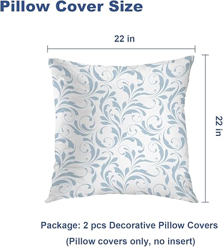 Miniatura 5 de Batmerry Fundas de almohada decorativas de color azul y blanco, 22 x 22 pulgadas, patrón de damasco azul y blanco, fundas de almohada de doble cara