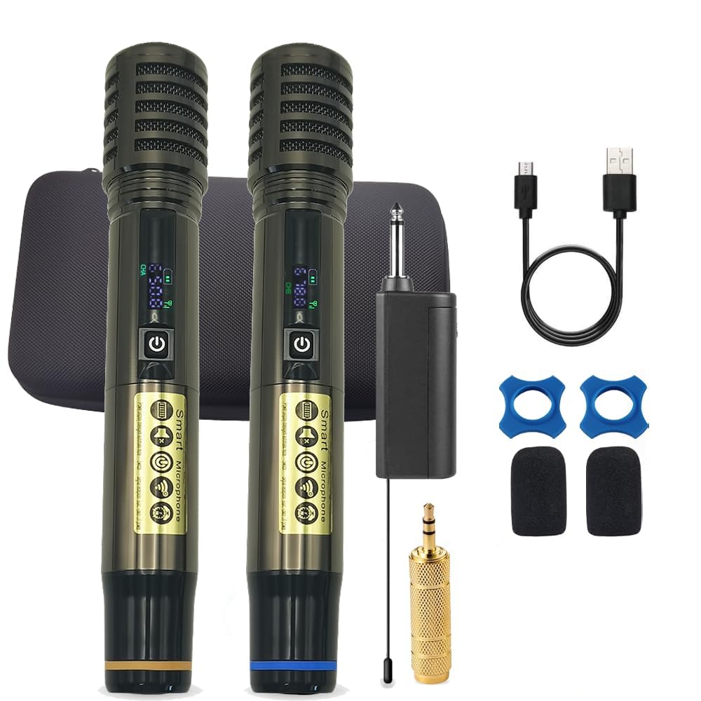 328ft Wireless Microphones,UHF Dual Cordless Metal Dynamic Mic with Rechargeable Receiver,100m Long Range Stable Connection,Karaoke Microphone Set for Singing,Wedding,DJ,Party,Speech,Church,School