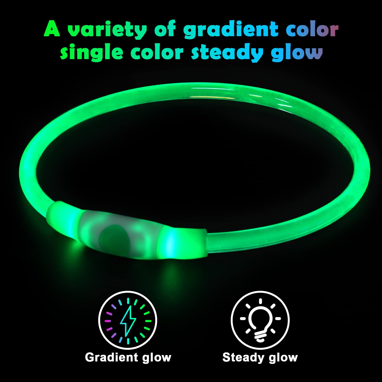 AUAUY Collare Luminoso per Cani, Collare per Animali Domestico LED Ricaricabile USB, Collare di Lunghezza Regolabile Impermeabile per Cani di Taglia Piccola Media Grande e Gatti - Multicolore