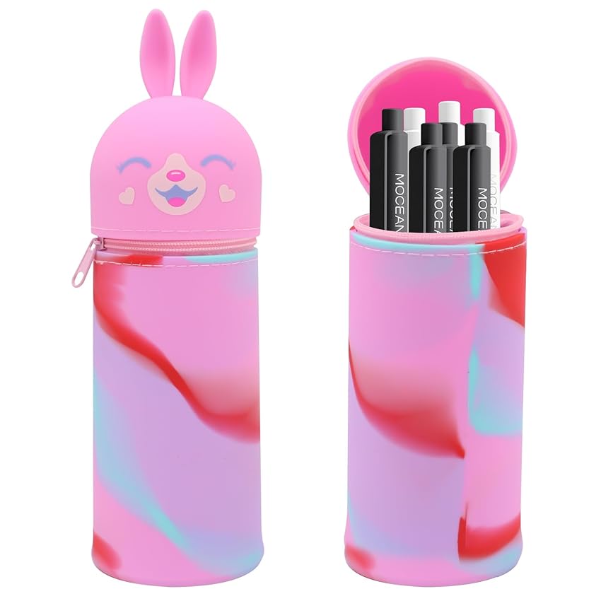 DHINCHANSAIB Portapenne cartoon in silicone morbido 2 in 1 - astuccio per matite carino e pratico per ragazze e adolescenti, ideale per l'ufficio e la scuola (Pink)