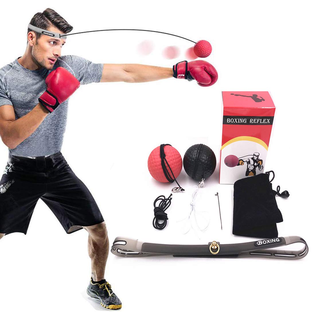QH-Shop Reflex Ball Da Boxe Con 4 Palla Riflessa E 2 Fasce Regolabili Per Controllo Di Velocità, Timing, Precisione, Forza E Formazione Di Coordinazione Occhi