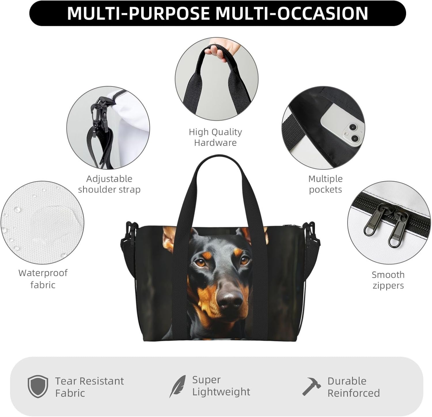 Travel Duffel Bag for Women Men Weekender Bags Sports Gym Bag doberman Travel Bag Carry on Overnight Bag Waterproof Luggage Bag with Shoulder Strap