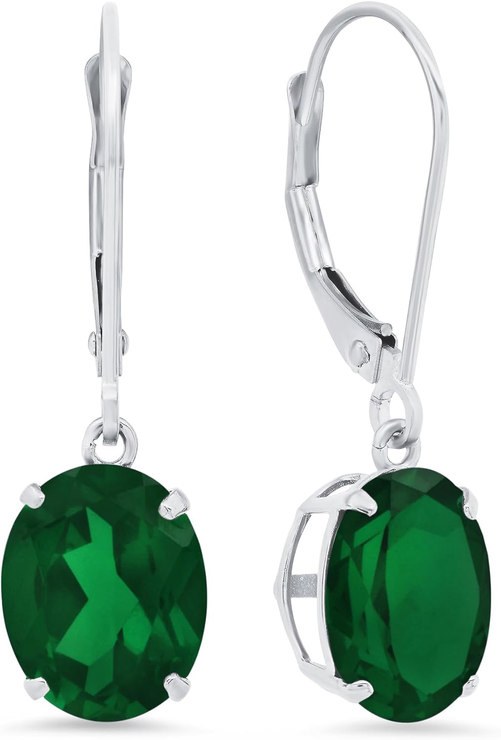 Amazon Essentials 14K White Gold Oval Gemstone Dangle Leverback Earrings (Previously Amazon Collection)