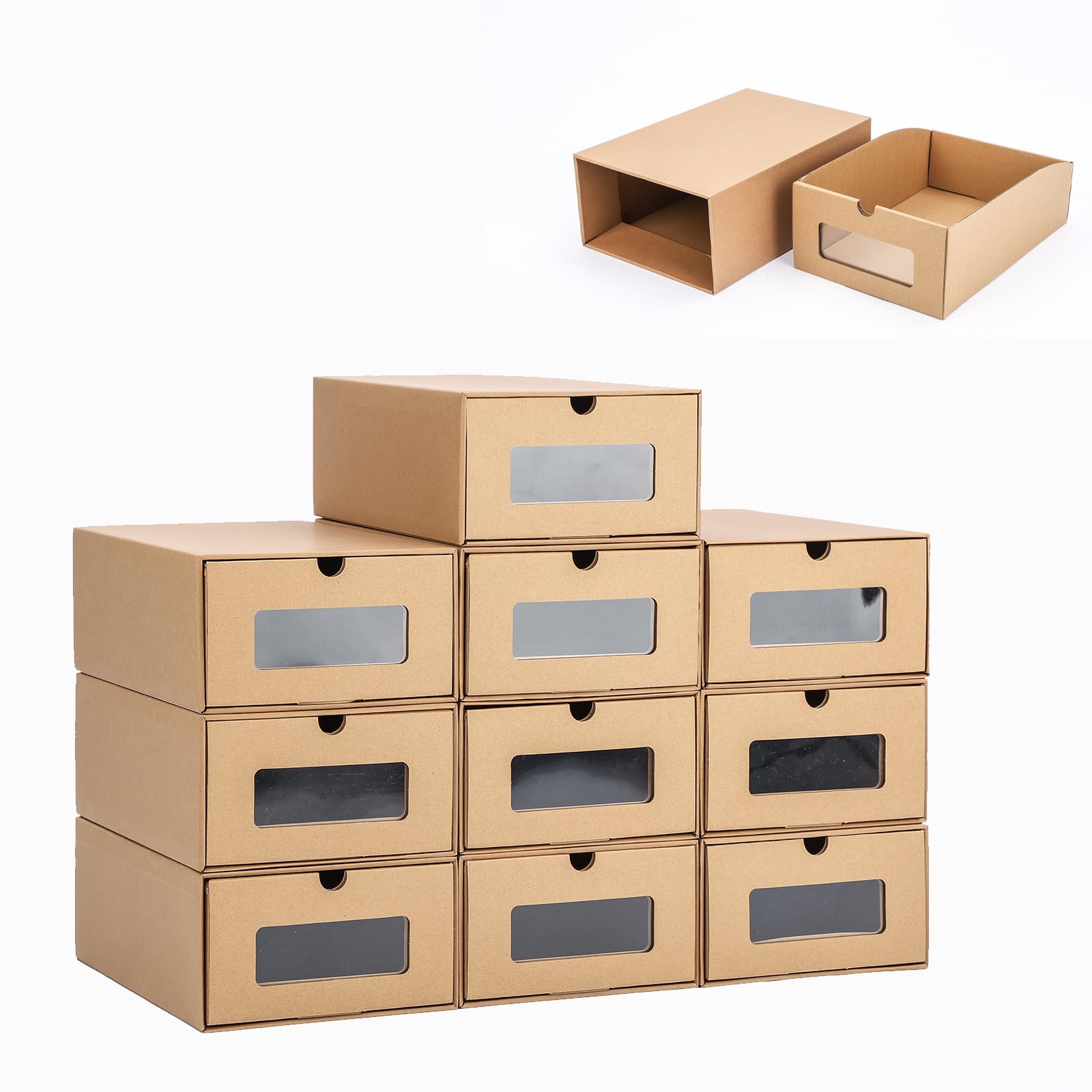 M.J COMFY-LIFE Cardboard Shoe Boxes, Stackable & Visual Multi-Purpose Storage Recyclable Shoe Organizer Boxes for Home and Office Organizatio (10pcs)