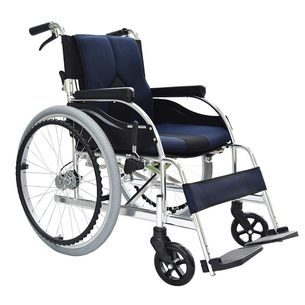 SXSLTSA Lightweight Self Propelled Lightweight Transport Mobile Wheelchairs for Adults, Foldable Portable Travel Lightweight Transport Mobile Wheelchairs with Handbrake, Removable Footrests (Blue)