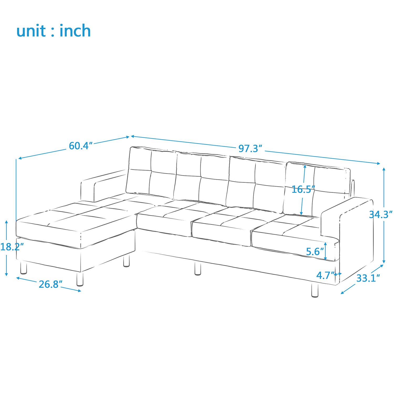 Convertible Sectional Sofa Couch Reversible Left or Right Hand LShape