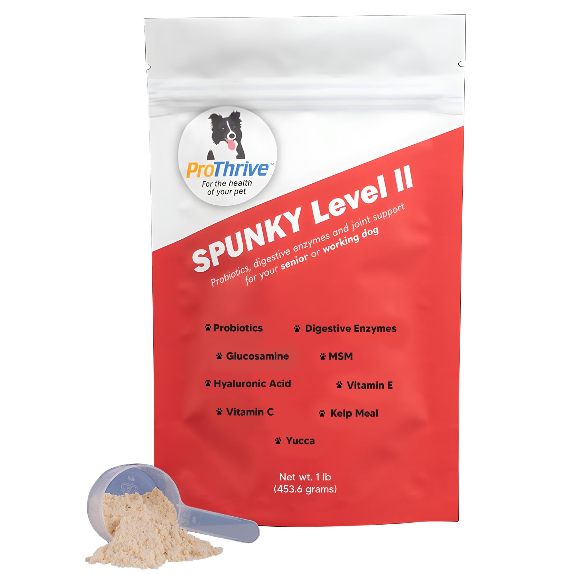 Spunky Level II Hip and Joint Supplement for Dogs, Glucosamine for Dogs with MSM, Dog Vitamins and Supplements Helps Digestion, Dog Joint Supplement - 1LB
