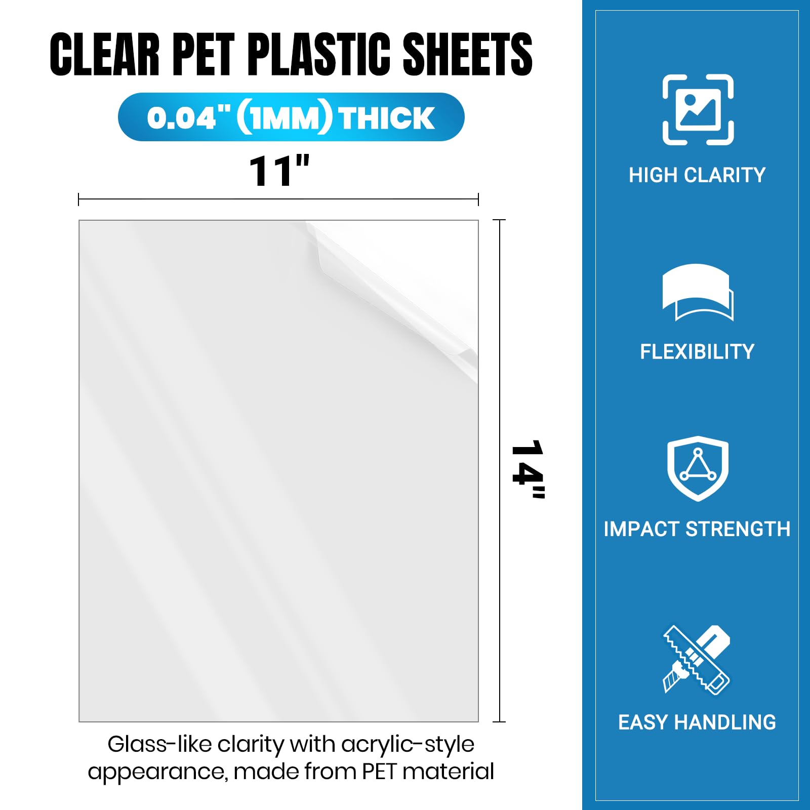(10 Pack) PET Sheet Panels - 11" x 14" x 0.04" Clear Acrylic Sheet-Quality Shatterproof, Lightweight, and Affordable Glass Alternative Perfect for Poster Frames, Counter Barriers, and Pet Barriers