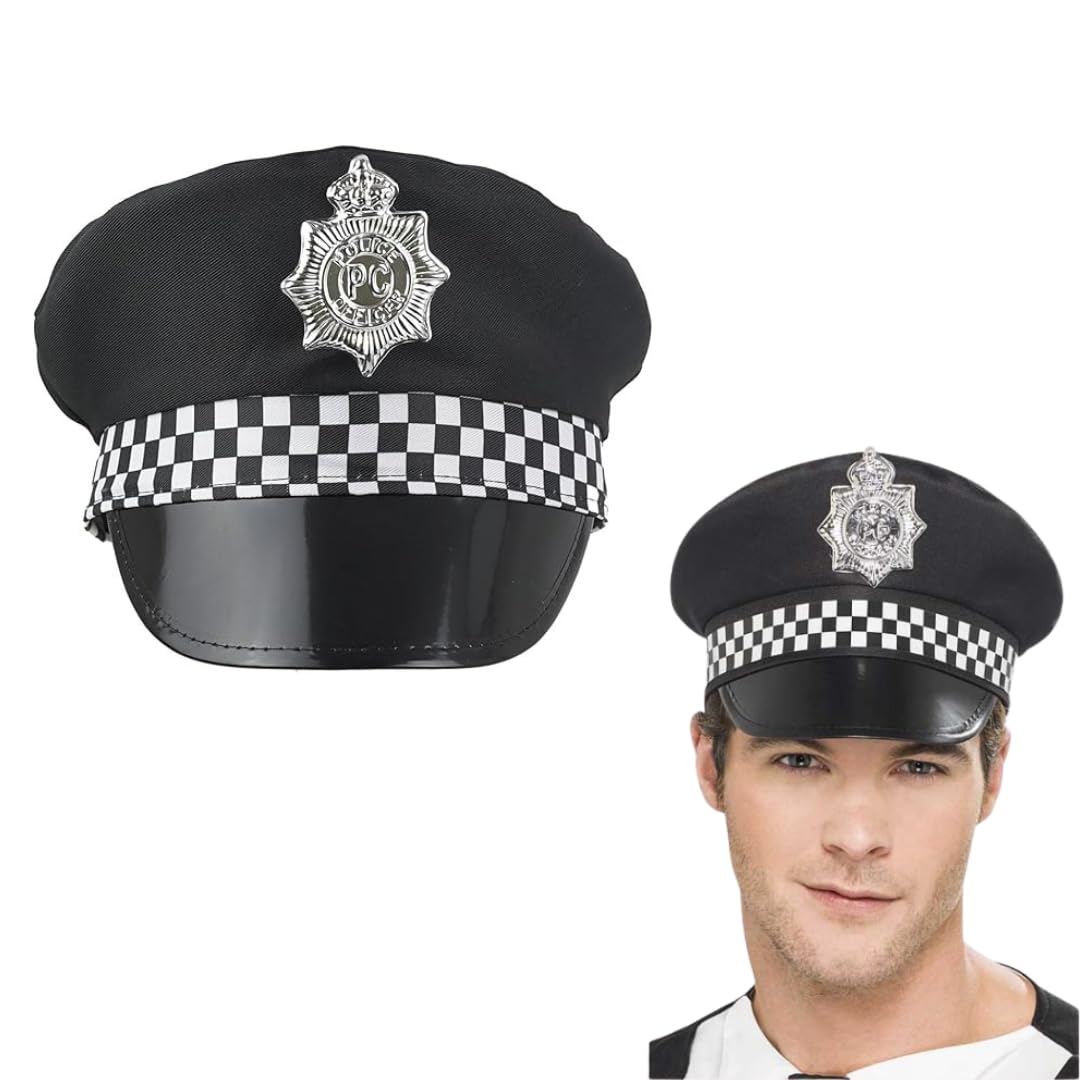 RockParty Unisex Adult Police Hat Black Officer Cap for Fancy Dress, Halloween Costume, Cosplay & Party Accessory One Size Fits Most