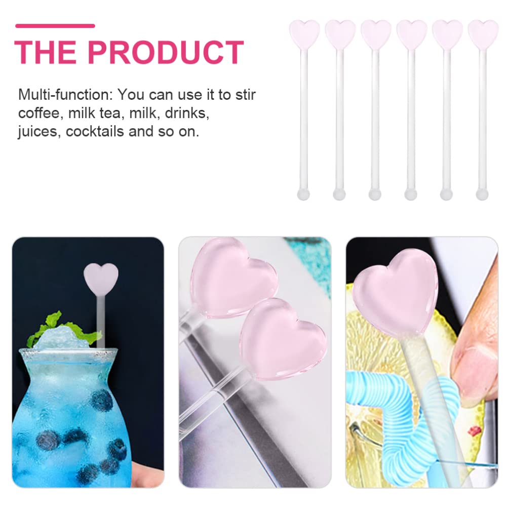6pcs Glass Swizzle Sticks for Cocktails Drinks, Heart Shaped Swizzle Sticks Crystal Cake Pops Coffee Beverage Stirrers for Drinks Coffee Cocktail Stirrer