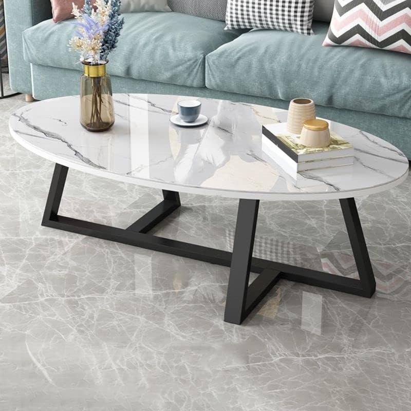 Miniatura 7 de CraftThink Mesa auxiliar, Mid-Century Glam, mesa de centro ovalada individual, patas cruzadas, mesa de cóctel para sala de estar, 47 pulgadas de