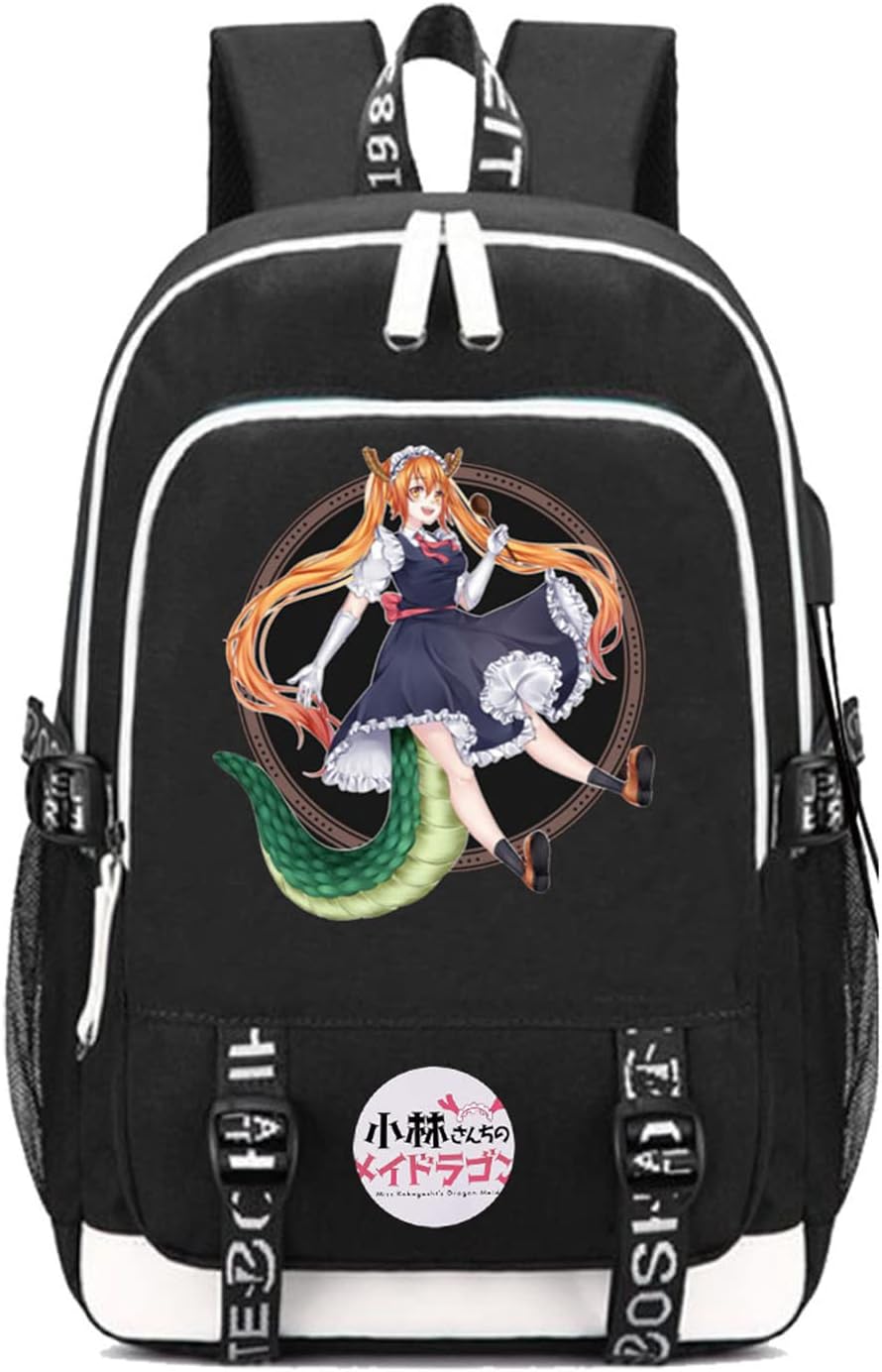 ISaikoy Anime Miss Kobayashi's Dragon Maid Backpack Kanna Laptop School Bag Bookbag with USB Charging Port 5
