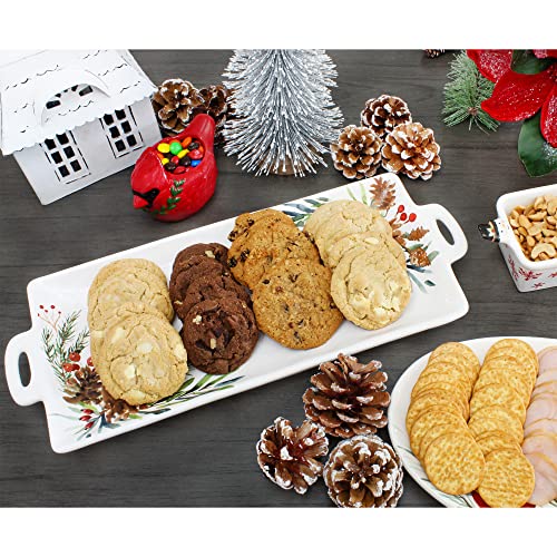 Auldhome Christmas Greenery Ceramic Platter; Long Rectangular Holiday Decorative Serving Tray #TOP3