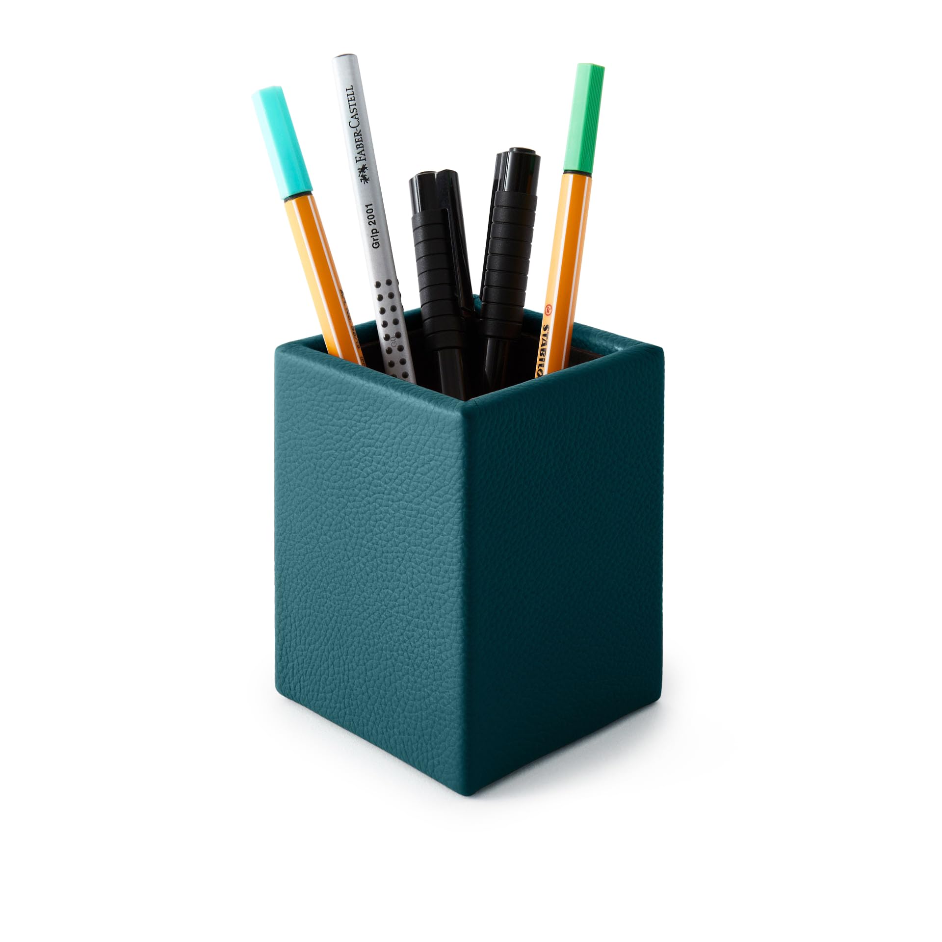 Eglooh - Atena - Set Scrivania in Vera Pelle Blu Petrolio - Set Accessori Ufficio Formato da 4 Pezzi: Svuotatasche, Portapenne, Porta Documenti, Porta Biglietti da Visita - Made in Italy