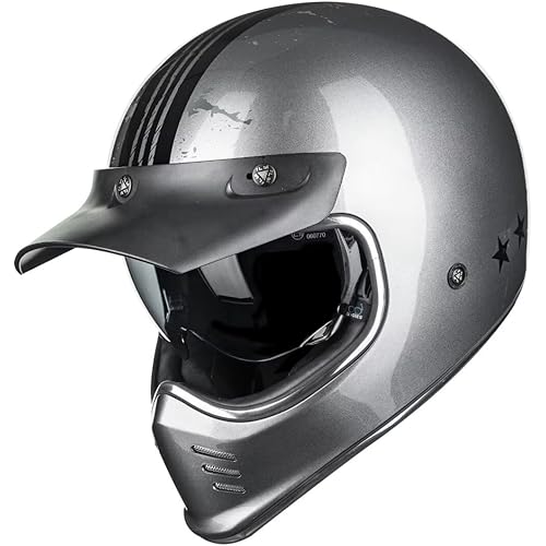 ILM Vintage Full Face Motorcycle Helmets for Adults Men Inner Visor Compatible for Moped ATV Cruiser Scooter DOT ECE Model Z502(Hero Grays, S)