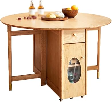 Folding Dining Table, Space Saving Farmhouse Dining Table with Storage, Multipose Expandable Kitchen Drop Leaf Table for Small SpaceNatural,100x100x75cm