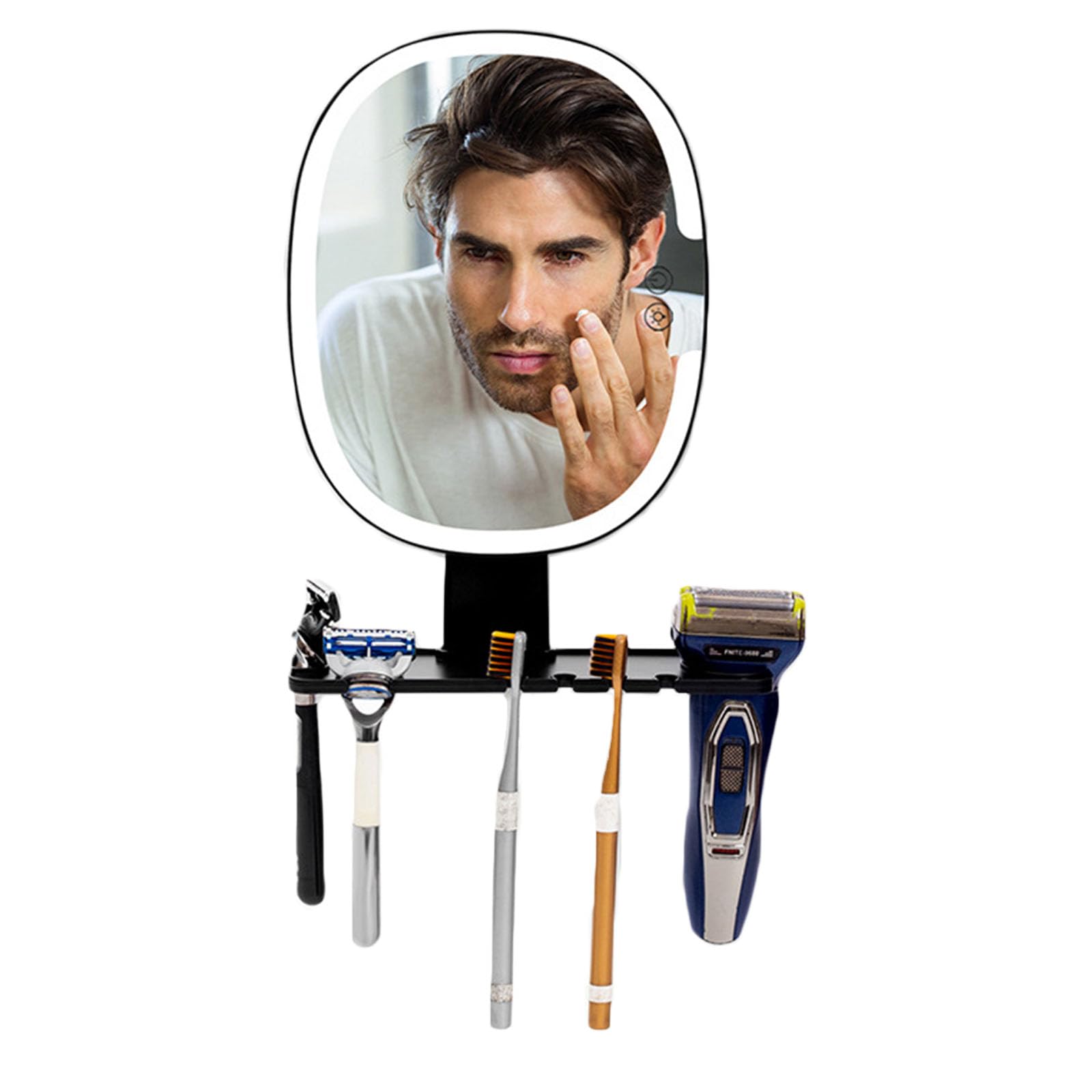 pltyfse Lighted Shower Mirror Fogless for Shaving,Bathroom Shaving Mirror with Storage Tray & Razor Holder, 3 Color Modes Dimming, Rechargeable Anti-Fog (with Light)