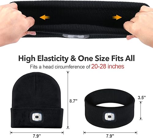 Miniatura 4 de Gorro deportivo con diadema LED con juego de luces, gorro de punto unisex iluminado, gorra recargable por USB, regalos cálidos de invierno (rosa)