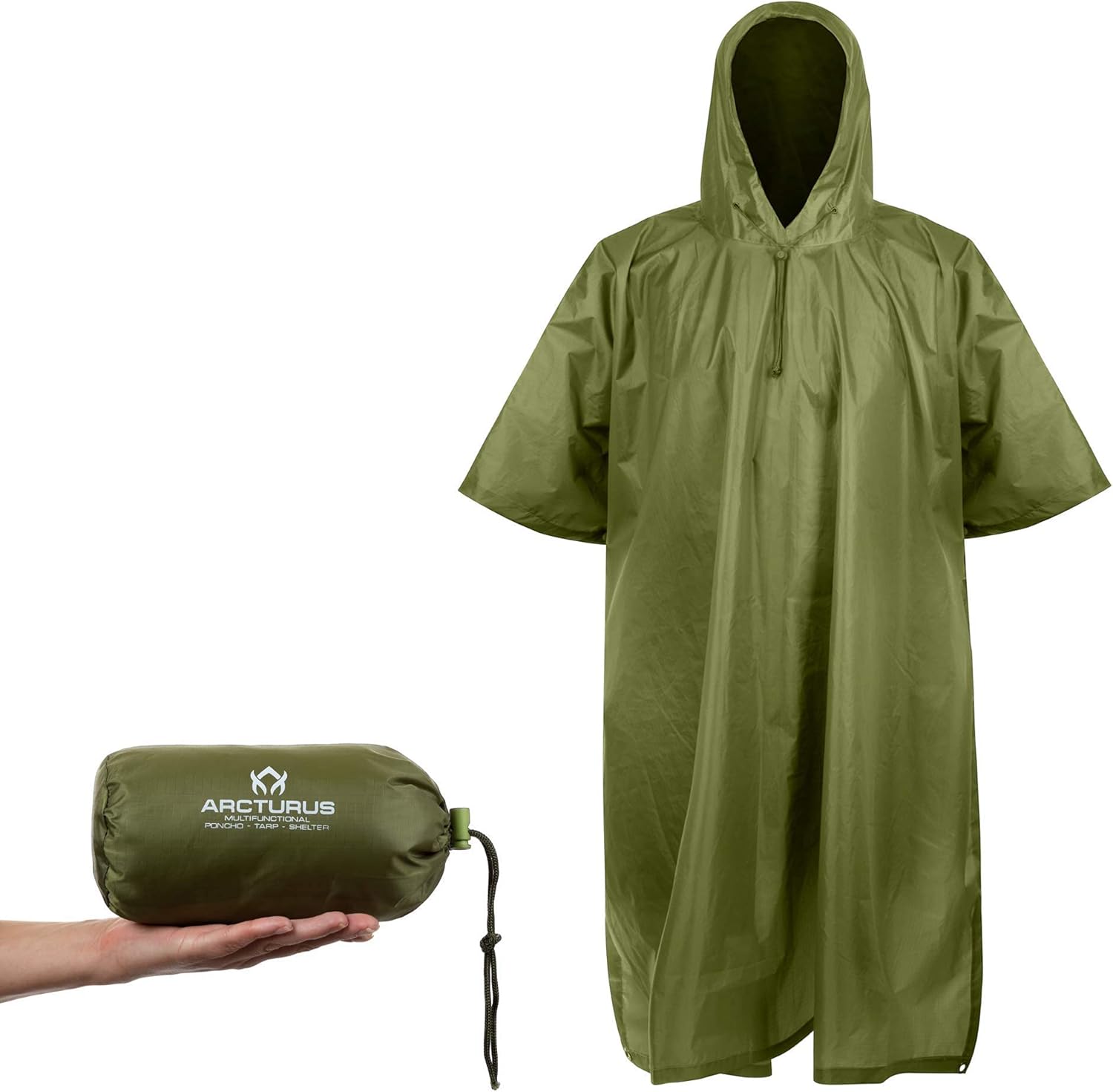 Arcturus Heavy Duty Survival Blanket Lightweight Ripstop Nylon Poncho (Olive)