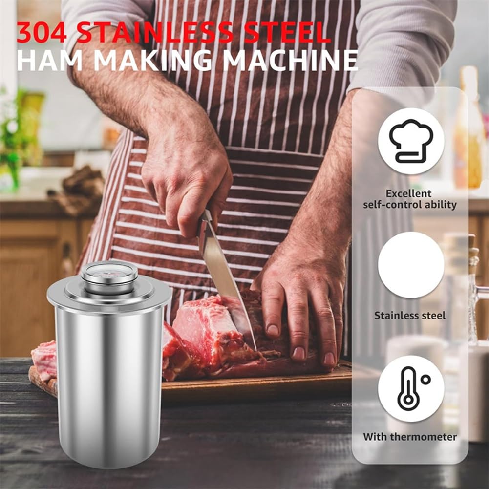 Schinkenbereiter, Fleischpresse mit Thermometer, Runde Form, Feinkost-Fleischpresse für Fleisch, Schweinefleisch, Meeresfrüchte, Rindfleisch, Fisch, Geflügel