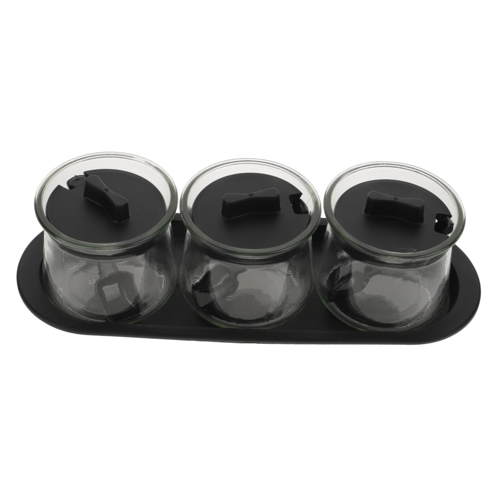 STOBAZA Barattoli per Spezie con Coperchio Set 3 Pezzi in Vetro Soda Cucchiai e Vassoio Contenitori per Condimenti Lavabili la Cucina