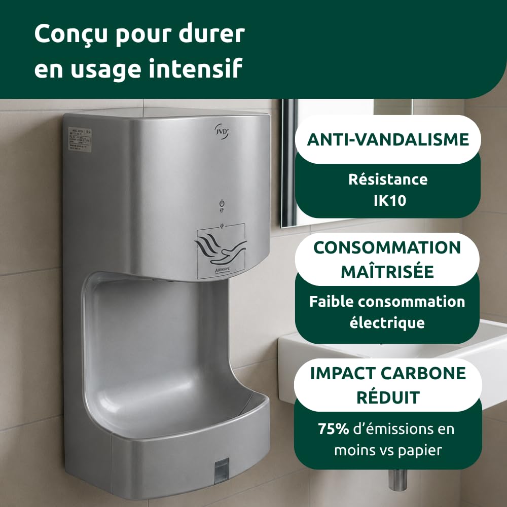 JVD - Sèche-Mains Airwave Gris métallisé - Matériel Professionnel